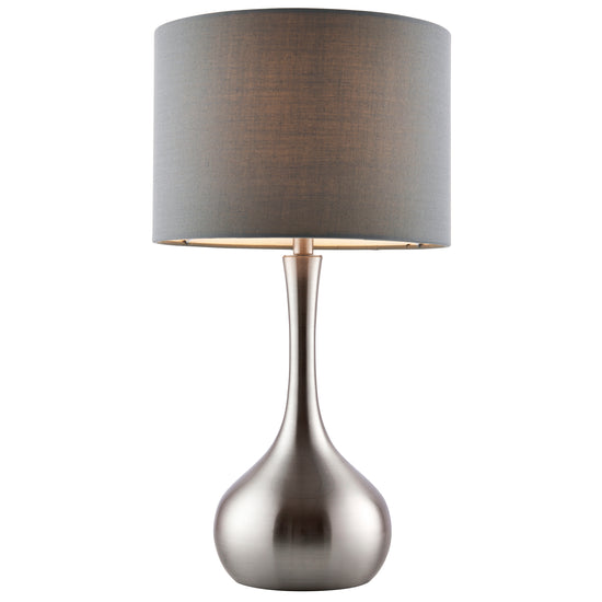 A Piccadilly Table Lamp Nickel & Dark Grey with a grey shade for interior decor.