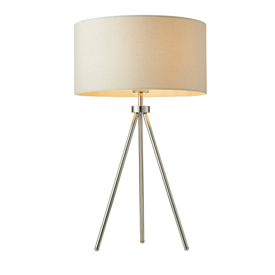 A Tri Table Lamp Chrome by Kikiathome.co.uk, perfect for home furniture and interior decor, with a beige shade.
