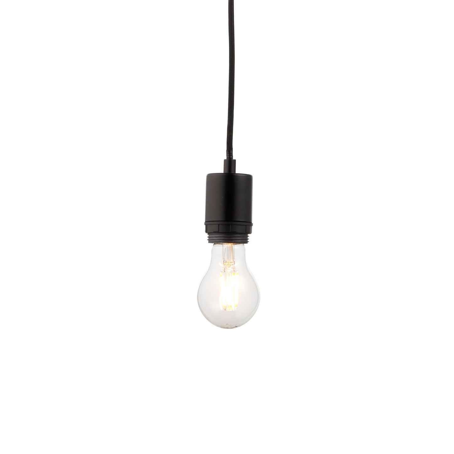 A Studio Pendant Light Black hanging on a white background, perfect for interior decor.