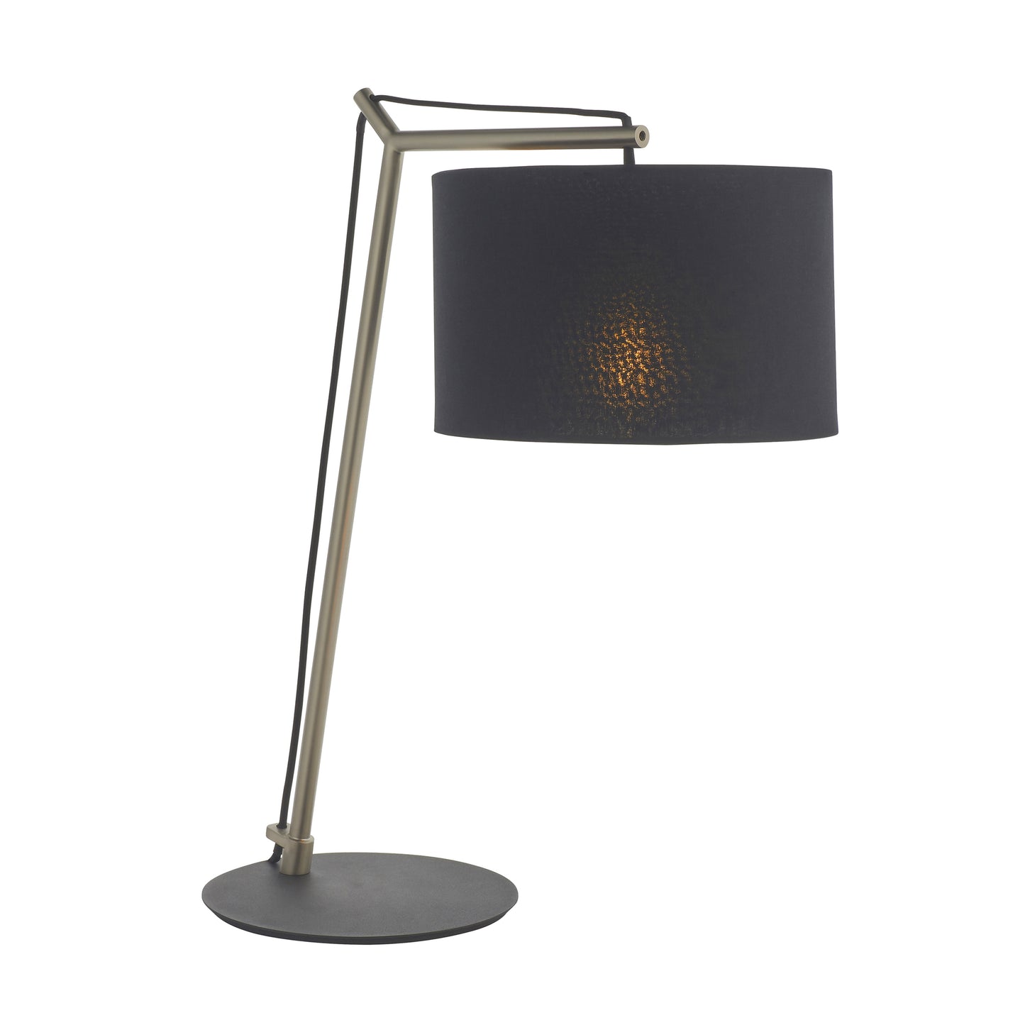 A Buckland Table Lamp Antique Nickel with a black shade and brass base for interior decor/home furniture.
