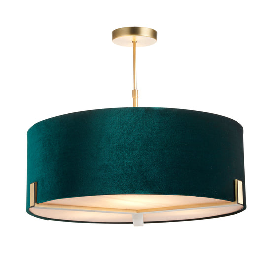 A green and gold Hayfield Pendant Light Antique Brass for interior decor/home furniture. (Brand Name: Kikiathome.co.uk)