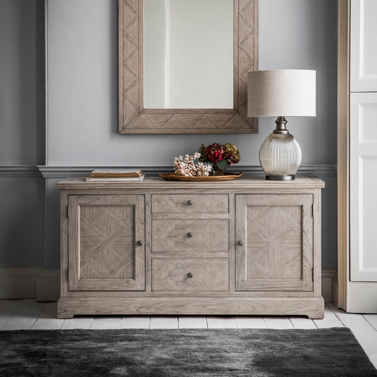 A Belsford 2 Door 3 Drawer Sideboard 1500x450x800mm from Kikiathome.co.uk adds functionality and style to the interior decor of any home.