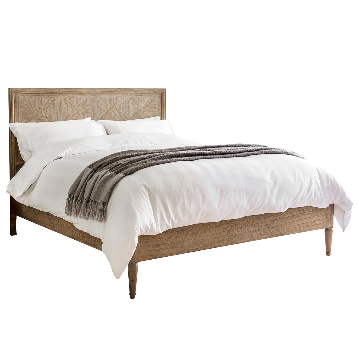 A Belsford 6' Bed with a wooden frame and a white comforter for home furniture or interior decor from Kikiathome.co.uk.