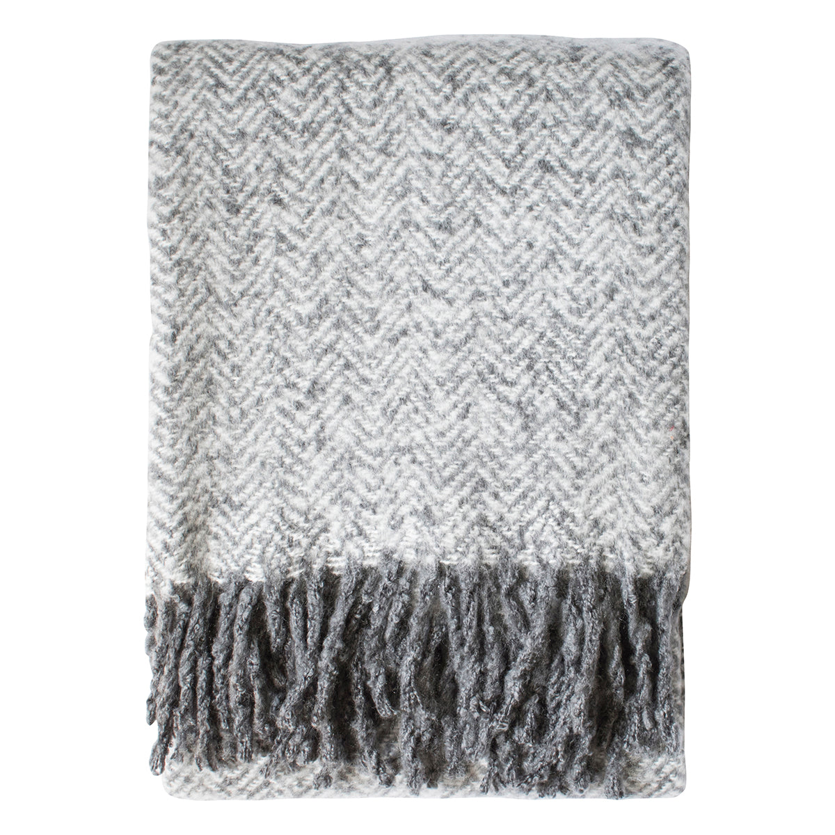 A stylish home accessory, a Grey and White Herringbone Faux Mohair Throw with Fringes by Kikiathome.co.uk enhances interior decor.