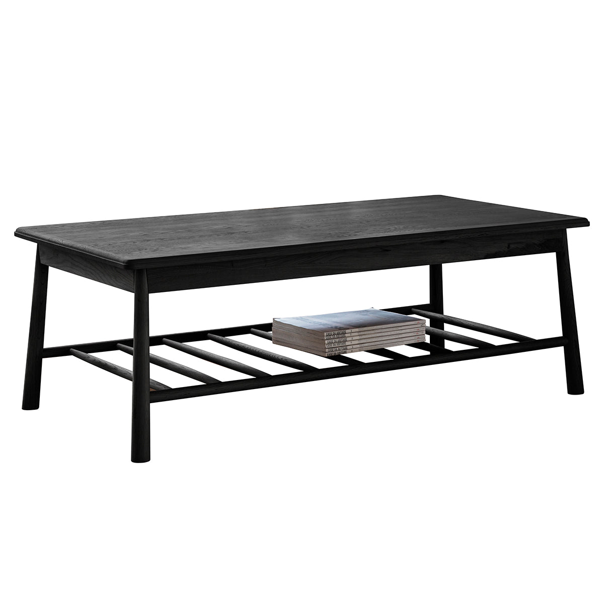 A Tigley Rect Coffee Table Black 1200x650x425mm with a shelf on top, perfect for interior decor and home furniture, from Kikiathome.co.uk.