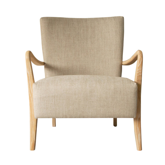 A Galmpton Armchair Natural Linen 660x750x800mm with wooden legs for home furniture by Kikiathome.co.uk.