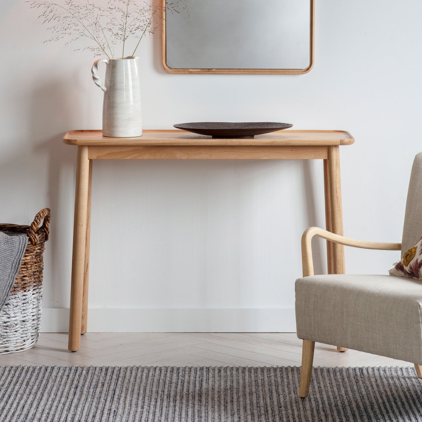Interior decor, Home furniture: Wembury Console Table with mirror and chair from Kikiathome.co.uk.