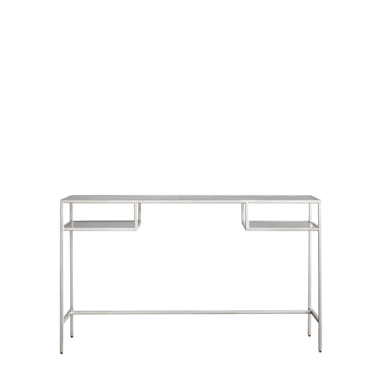 An Engleborne Desk Silver 1300x500x760mm with a metal frame for home furniture and interior decor.