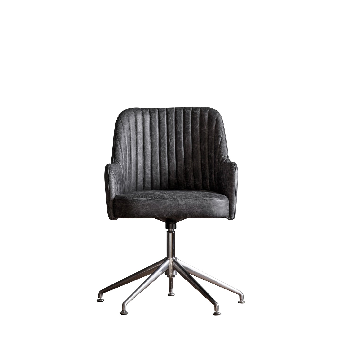 An antique ebony Curie swivel chair with black leather upholstery perfect for home furniture and interior decor.