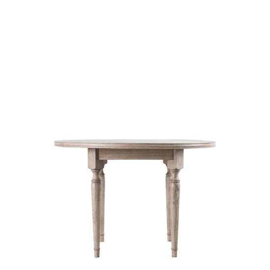A Belsford Round Dining Table 1100x1100x750mm from Kikiathome.co.uk, perfect for home furniture and interior decor, with two legs on a white background.