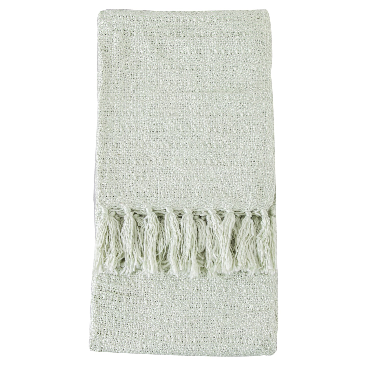 An Acrylic Textured Throw Green 1300x1700mm with fringes on a white background for interior decor.