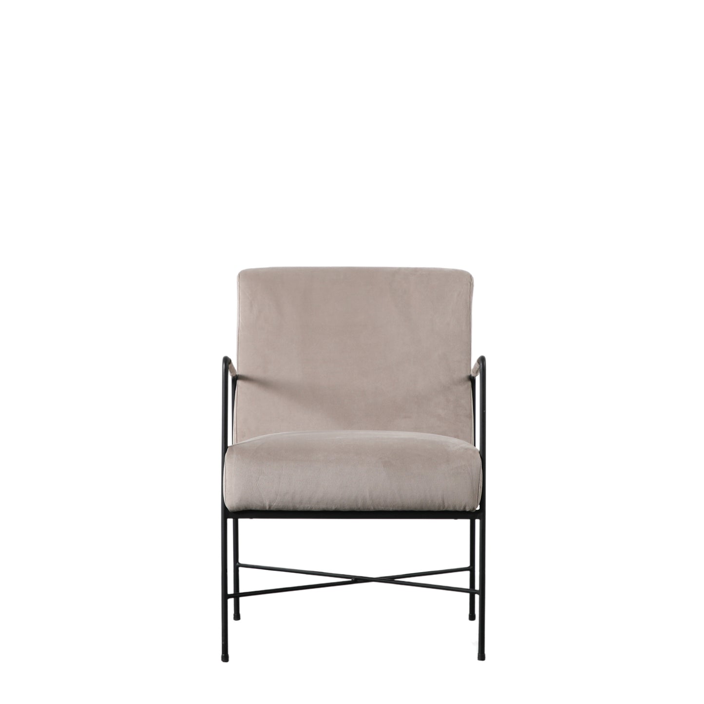 A Frogmore Armchair Grey with a beige upholstered seat and a black frame for home furniture or interior decor.
