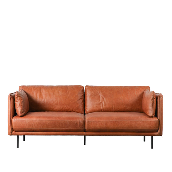 A brown leather Wigmore Sofa with black legs from Kikiathome.co.uk, perfect for interior decor.