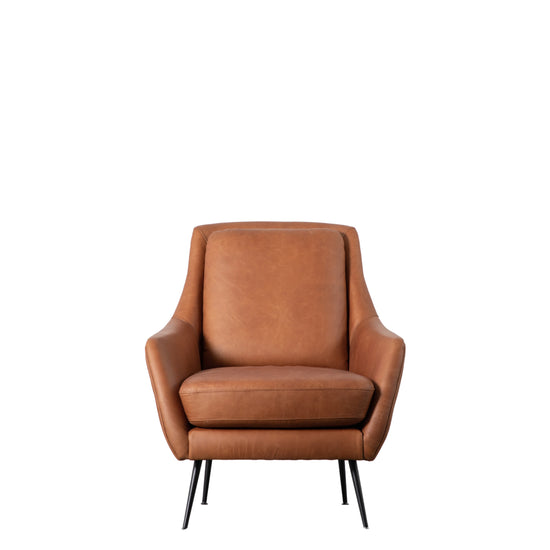 A Brompton Armchair Brown Leather lounge chair from Kikiathome.co.uk, perfect for interior decor and home furniture purposes.