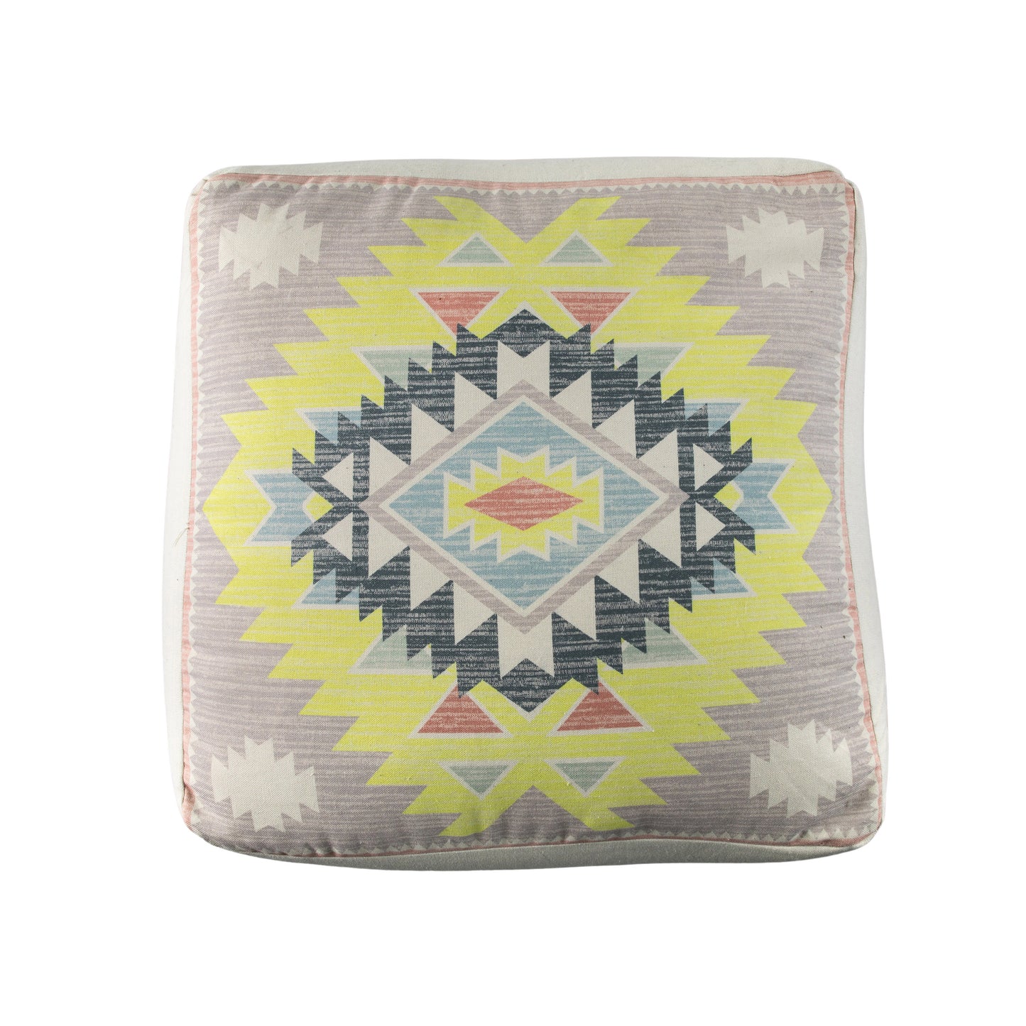 A Global Dia Pouffe Multi 800x800x350mm pillow with a southwestern design, perfect for home furniture and interior decor.