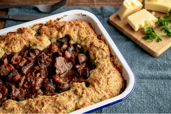 Braised Steak in Ale with a Herby Cobbler Topping