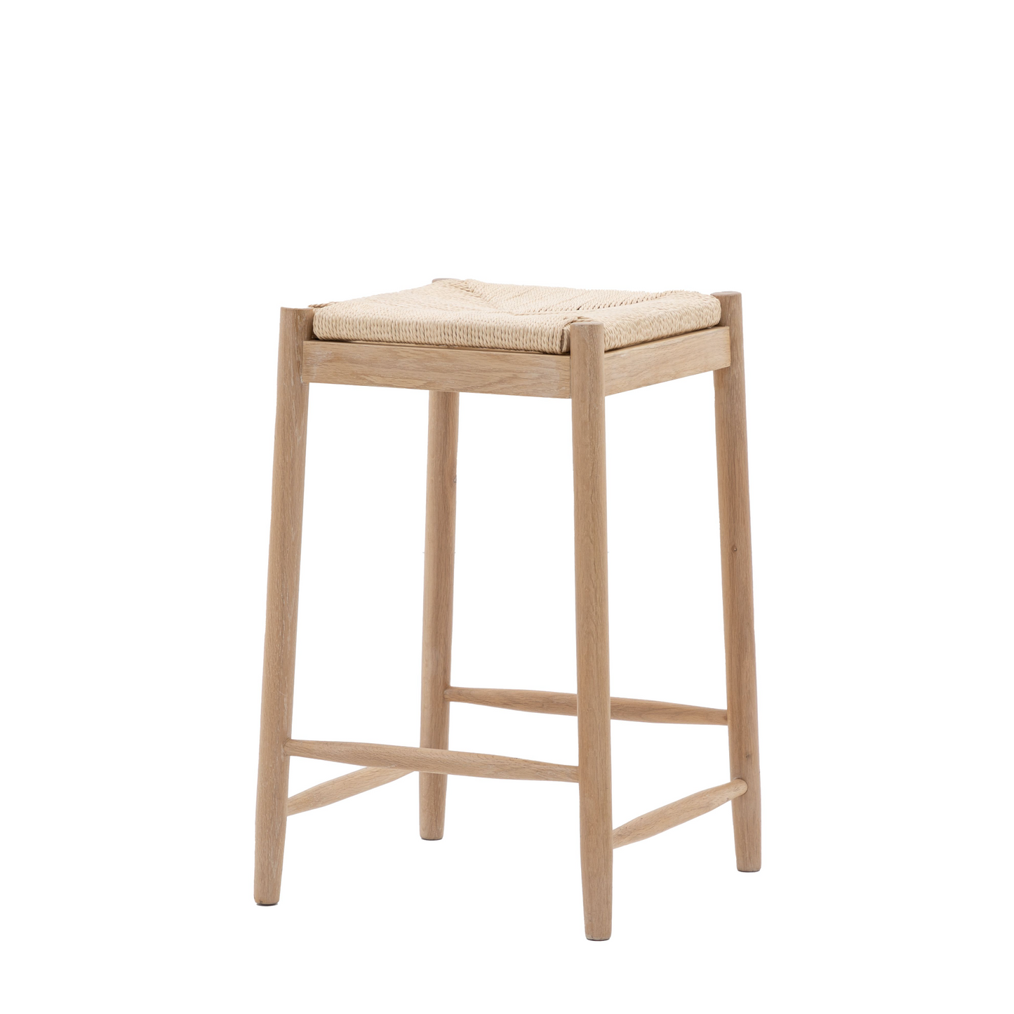 Load image into Gallery viewer, A Buckland Oak Stool with a beige seat for interior decor from Kikiathome.co.uk.
