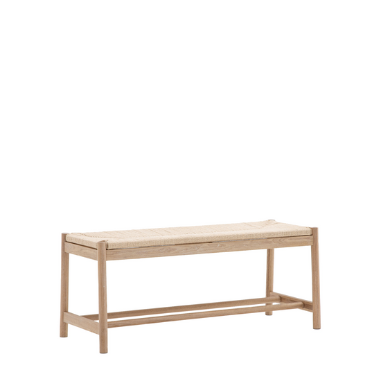 A Buckland Oak and Rope Hallway Bench by Kikiathome.co.uk for interior decor with a wooden frame.