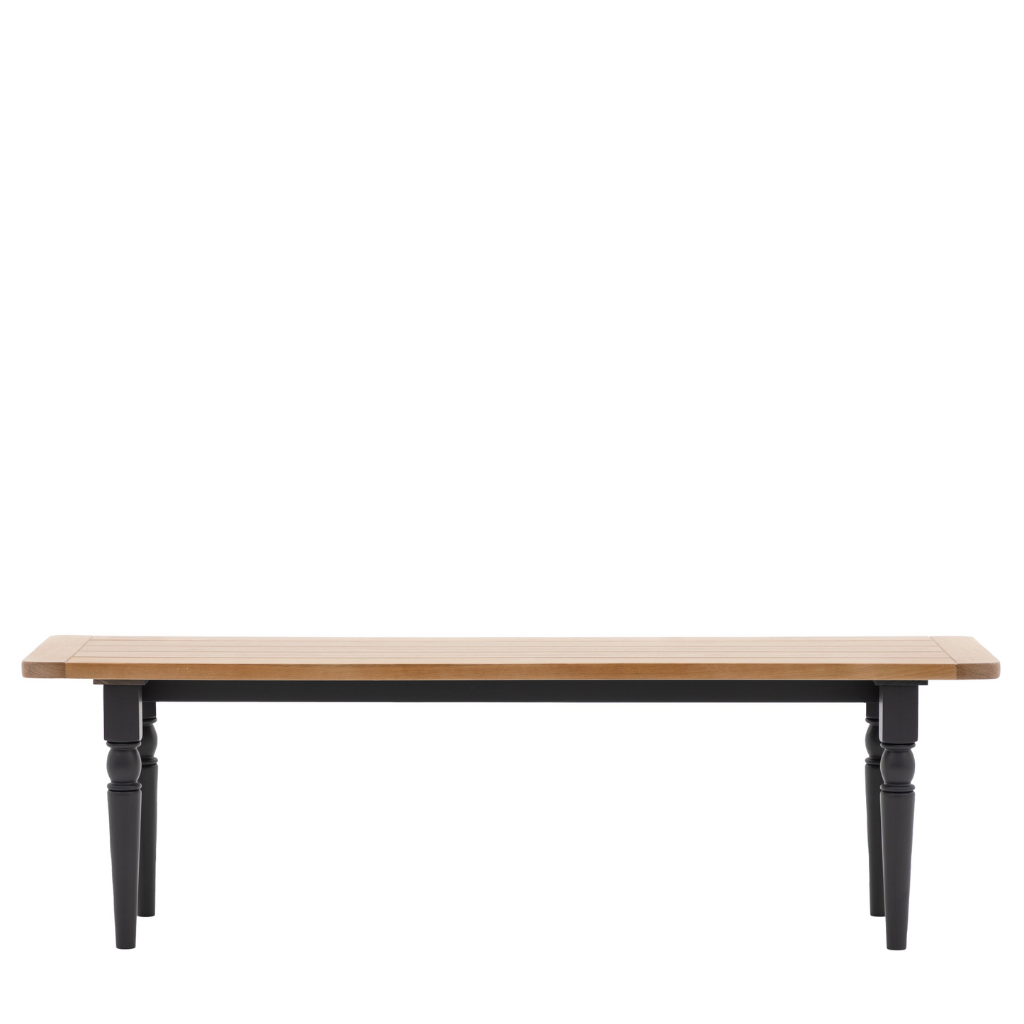 A Buckland Dining Bench in Meteor with black legs suitable for interior decor.