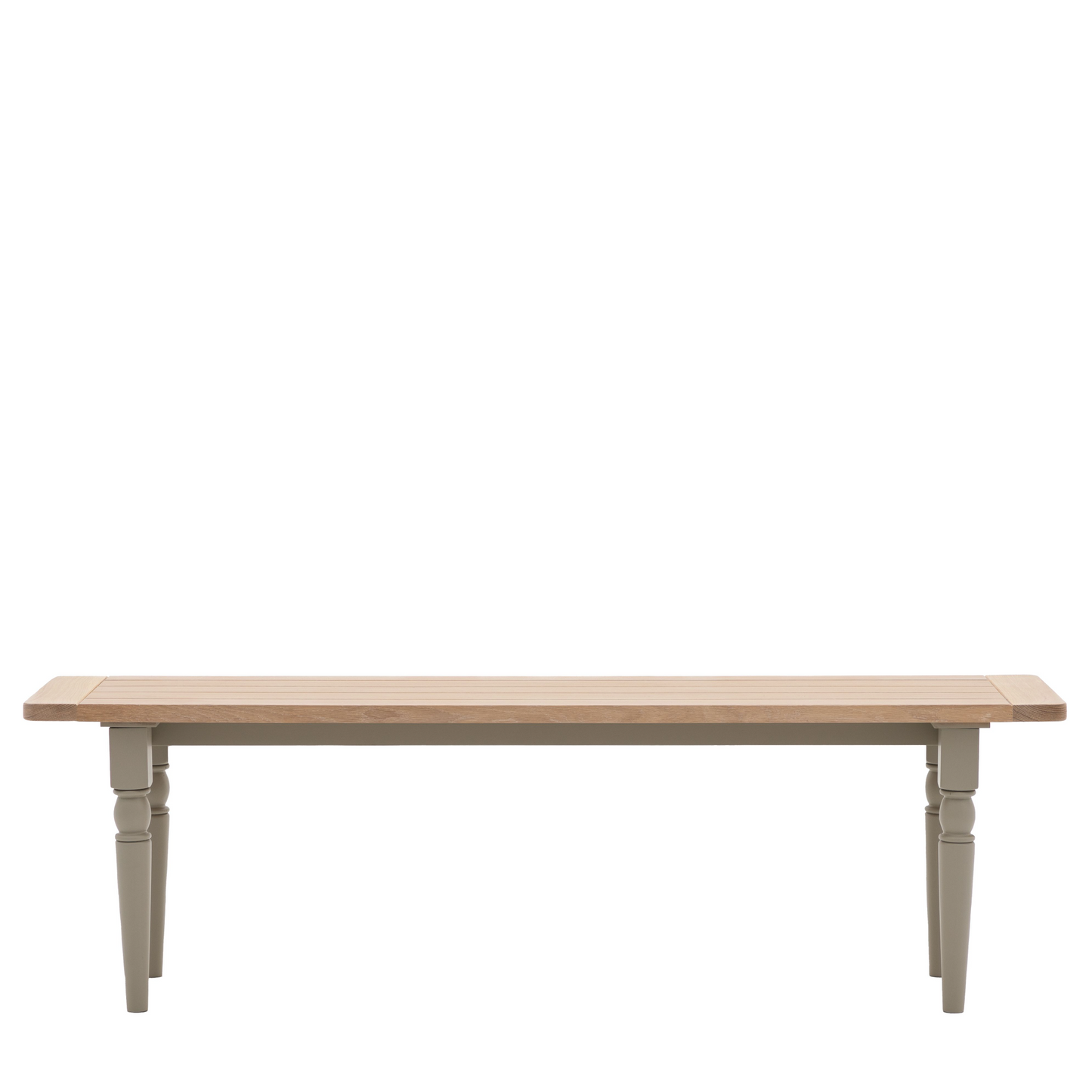 A Buckland Dining Bench in Prairie from Kikiathome.co.uk with grey legs on a white background, perfect for interior decor.