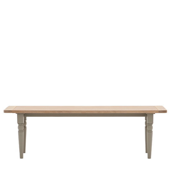 A Buckland Dining Bench in Prairie from Kikiathome.co.uk with grey legs on a white background, perfect for interior decor.