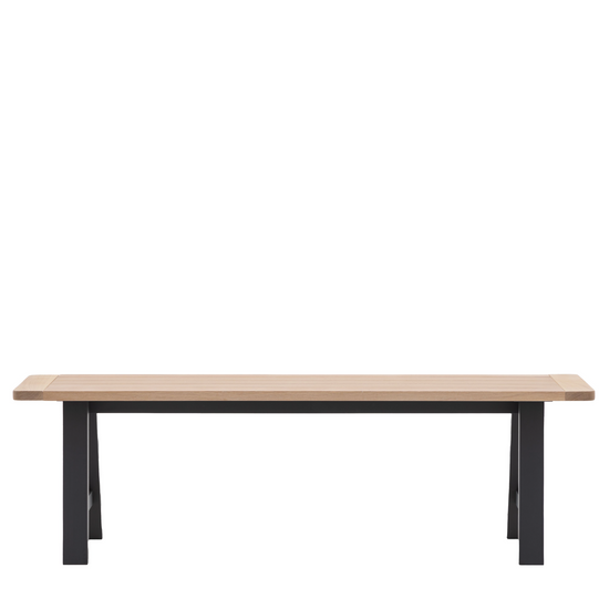 A Buckland Trestle Bench with black legs on a white background, perfect for interior decor.