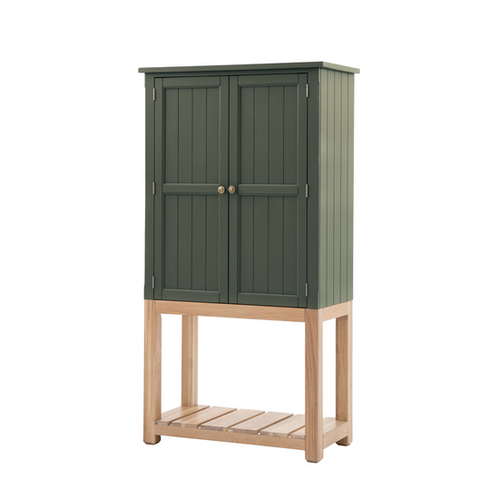 A Buckland 2 Door Storage Cupboard in Moss for interior decor by Kikiathome.co.uk on a white background.