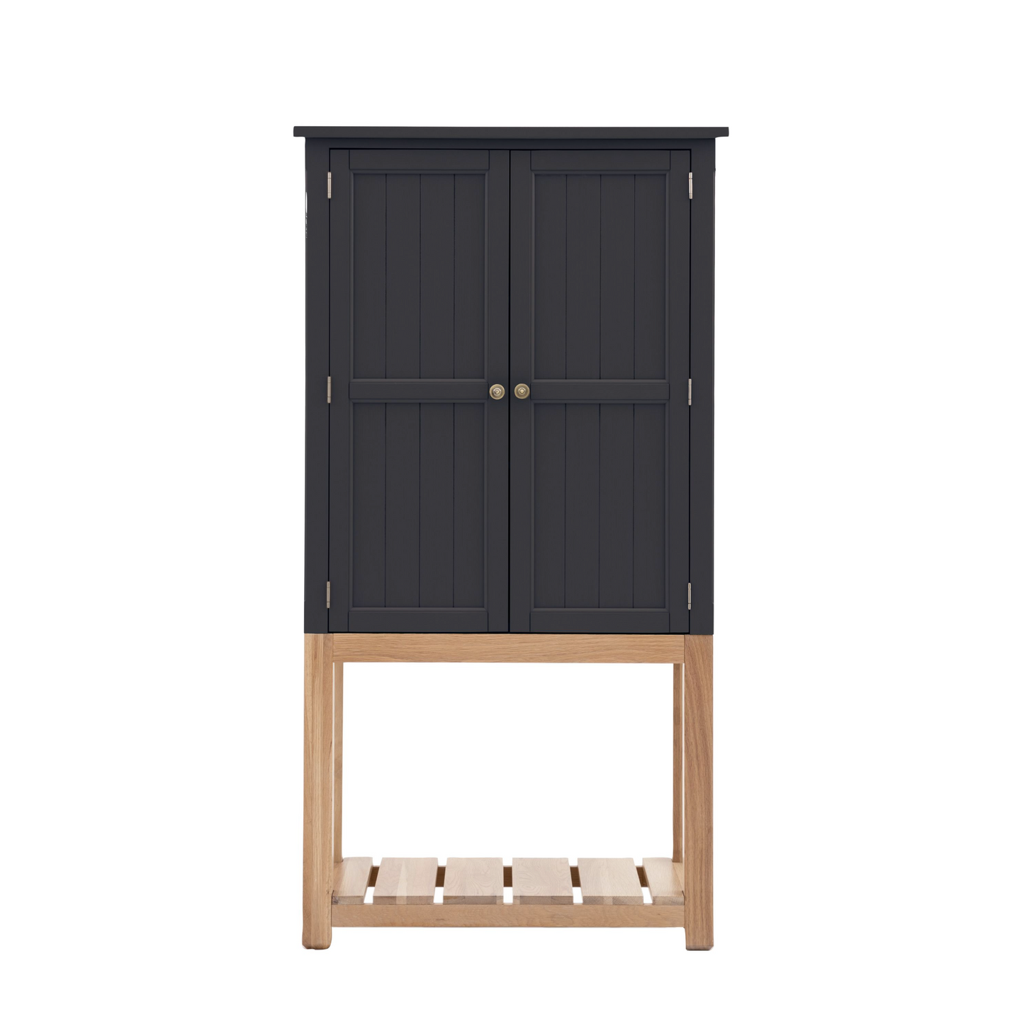 Load image into Gallery viewer, A black Buckland 2 Door Storage Cupboard in Meteor (w)900x(d)450x(h)1700mm with a wooden shelf for home furniture and interior decor from Kikiath
