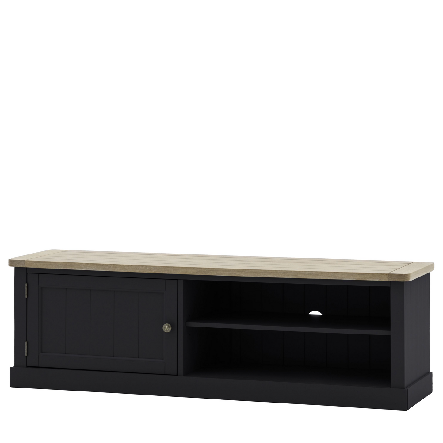 A Buckland Media Unit in Meteor with doors and drawers, perfect for interior decor and home furniture.