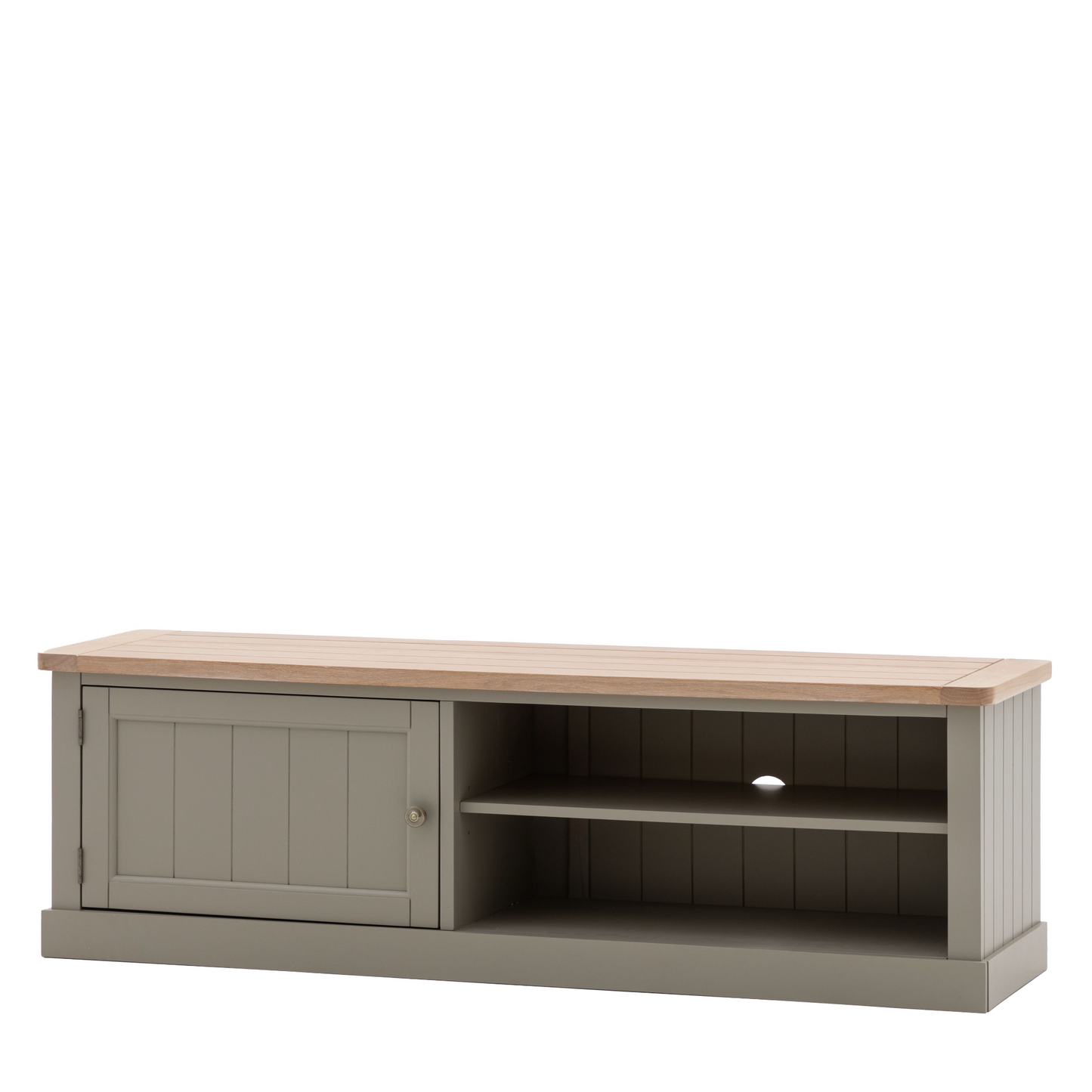 A Buckland Media Unit in Prairie with a wooden top from Kikiathome.co.uk for home furniture and interior decor.