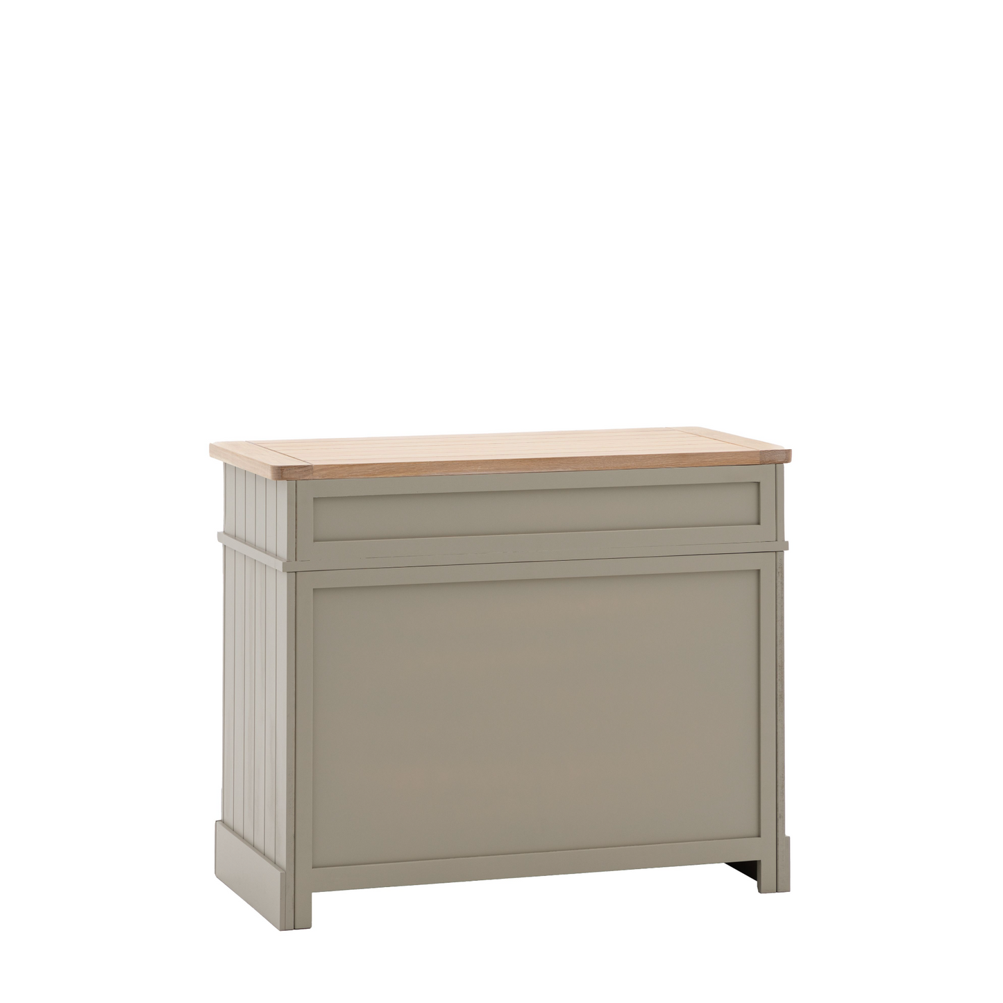 A small grey Buckland 2 Door 1 Drawer Sideboard with a wooden top in Prairie, perfect for interior decor and home furniture.