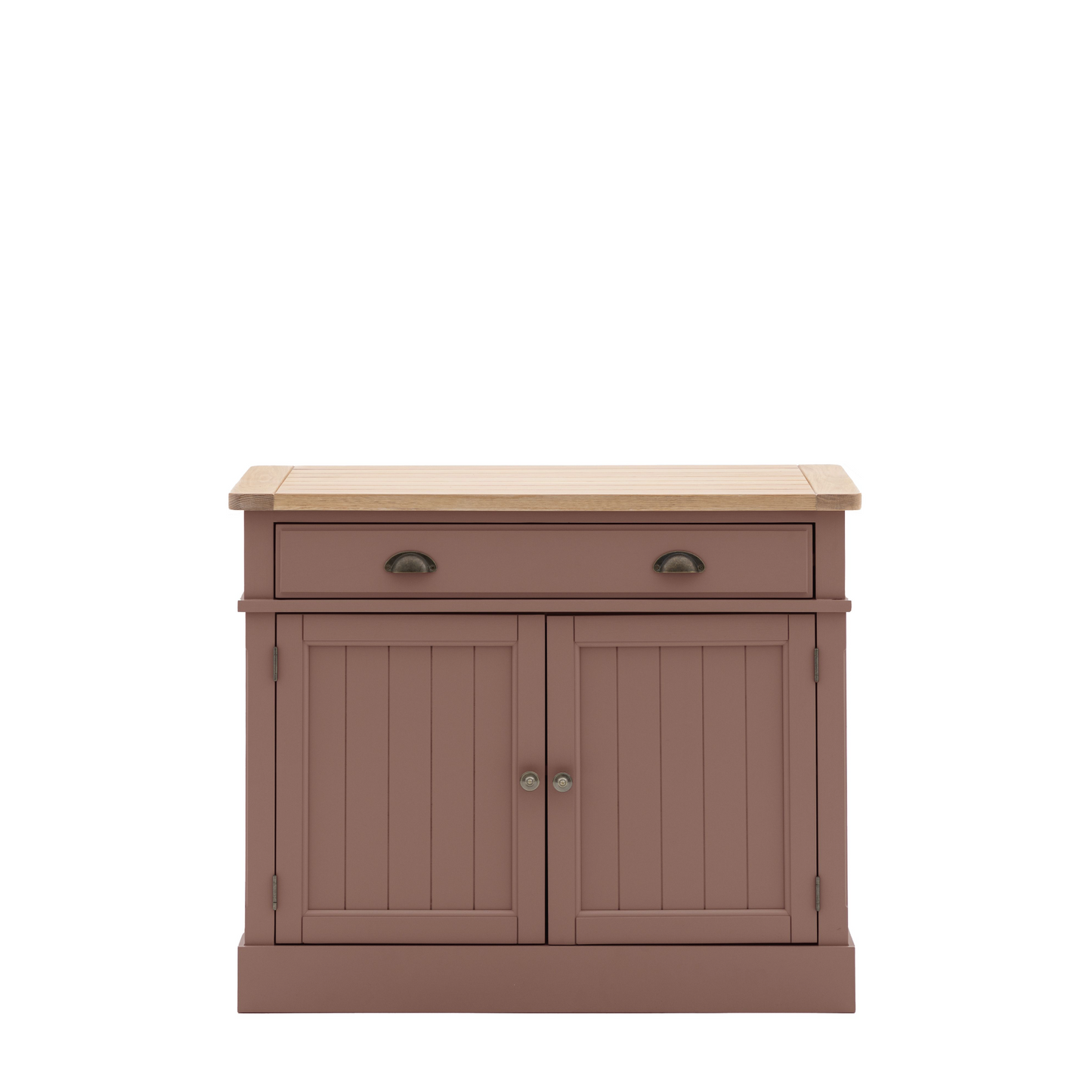 A Buckland Sideboard in Clay, with drawers and a wooden top, perfect for home furniture and interior decor.