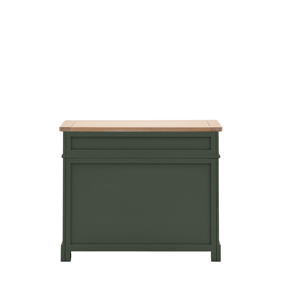 A Moss-colored Buckland sideboard with a wooden top for home furniture and interior decor.