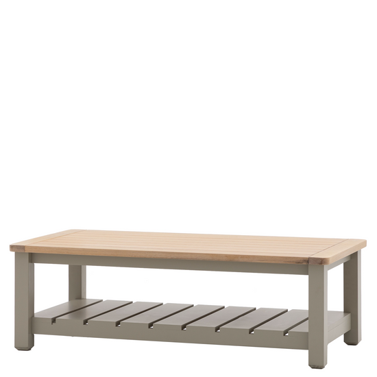 A Prairie Buckland Coffee Table with a shelf on top for home furniture and interior decor.