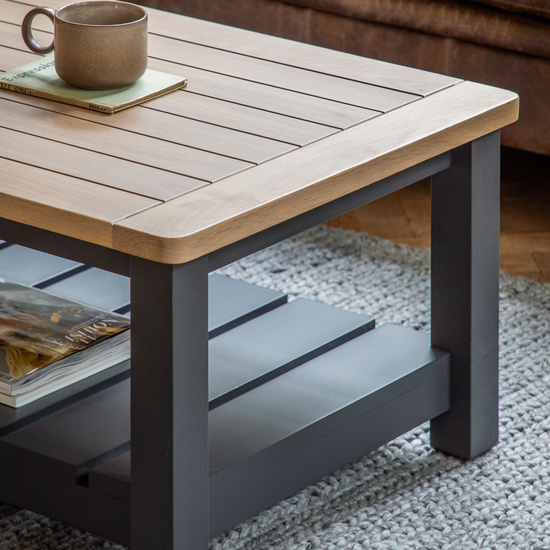A 1200x600x400mm coffee table in Meteor from Kikiathome.co.uk with a cup of coffee, perfect for interior decor.