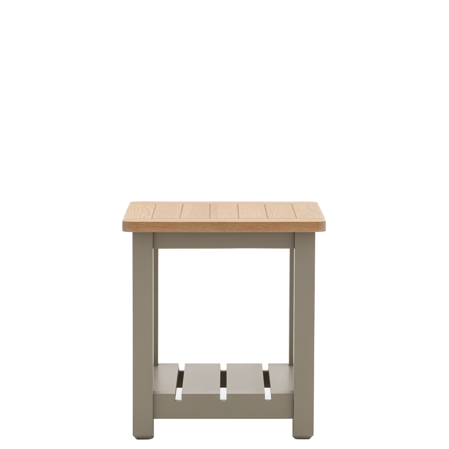 A small Buckland Side Table in Prairie designed for interior decor with a wooden top.