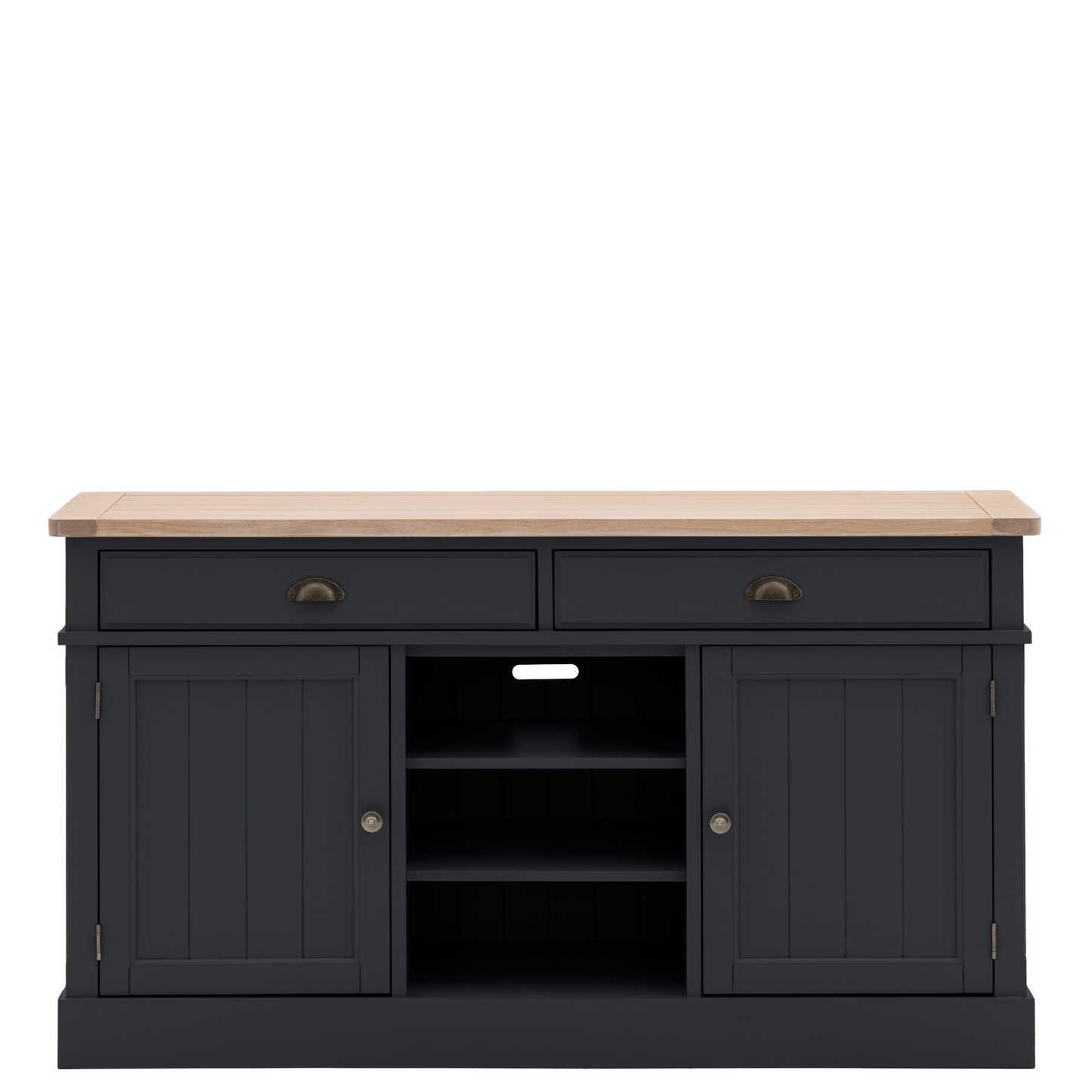 A black Buckland 2 Door 2 Drawer Sideboard in Meteor from Kikiathome.co.uk, perfect for interior decor and home furniture.