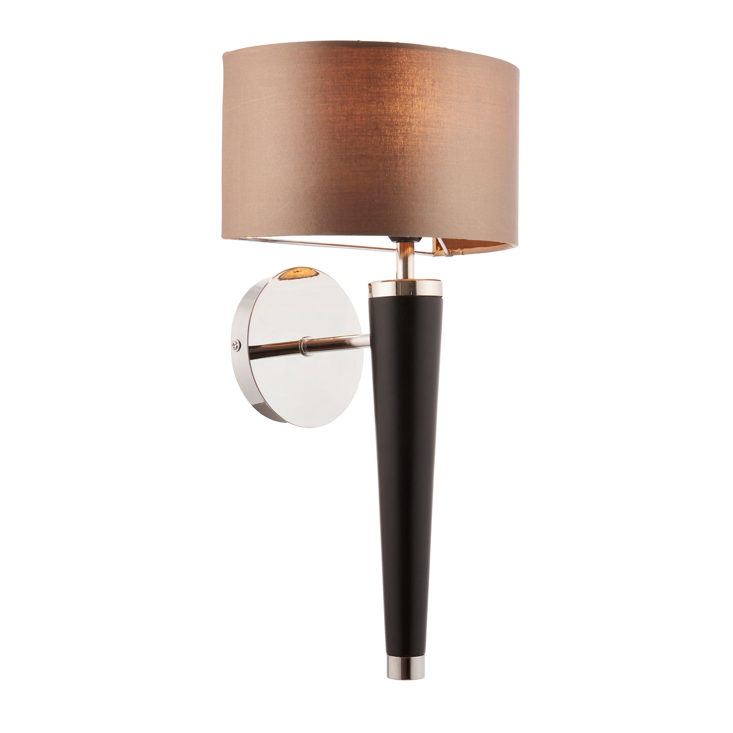 A black and brown Kingswear Wall Light with a beige shade for interior decor from Kikiathome.co.uk.