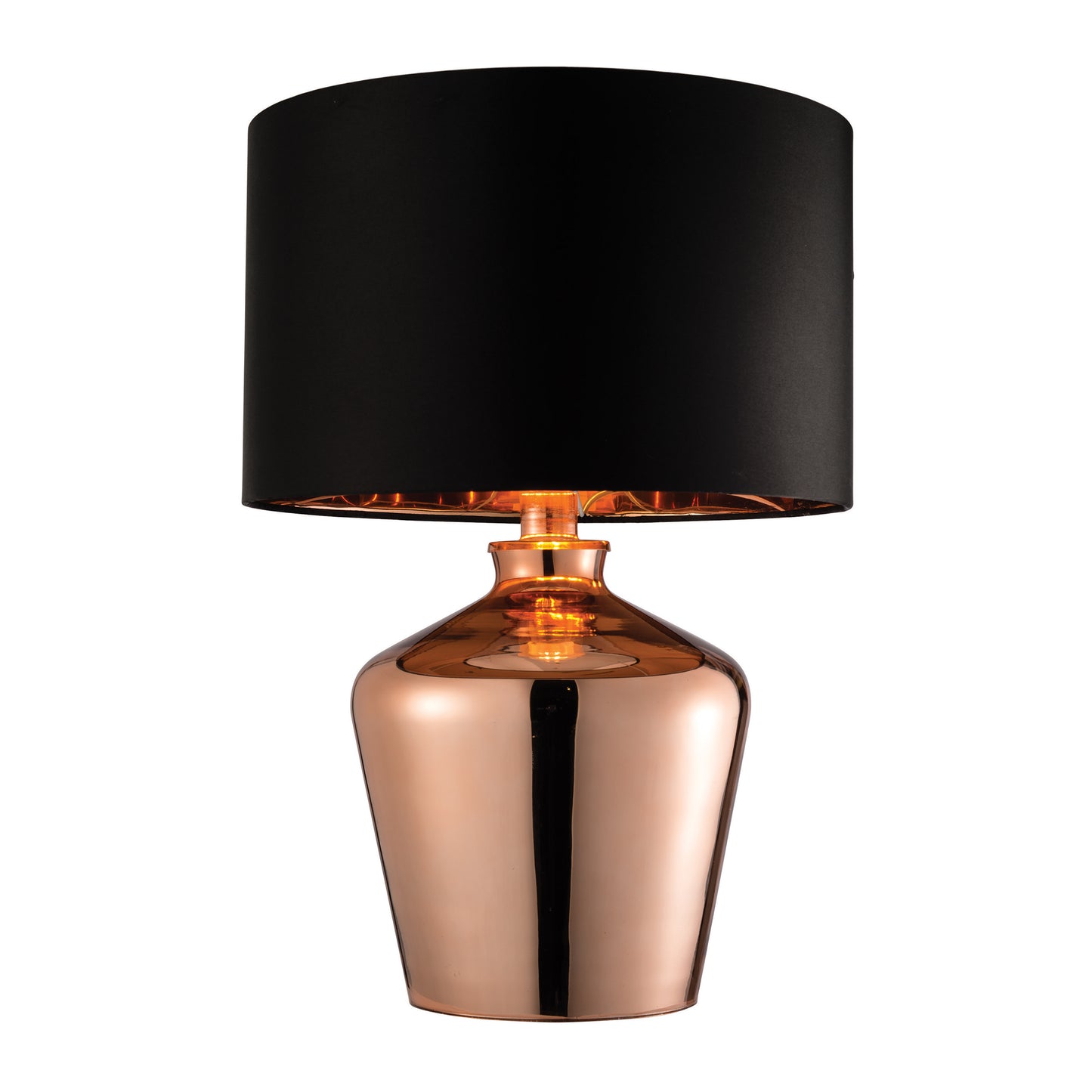 A home furniture piece - the Waldorf Table Lamp Copper from Kikiathome.co.uk - features a black shade, enhancing interior decor.