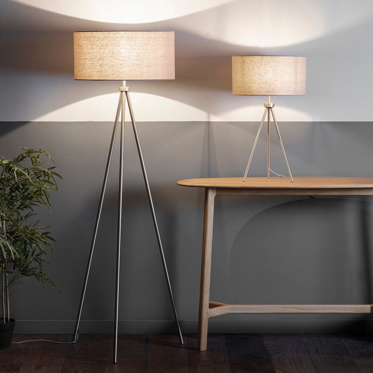 Two Kikiathome.co.uk Tri Floor Lamps enhancing home interior decor.