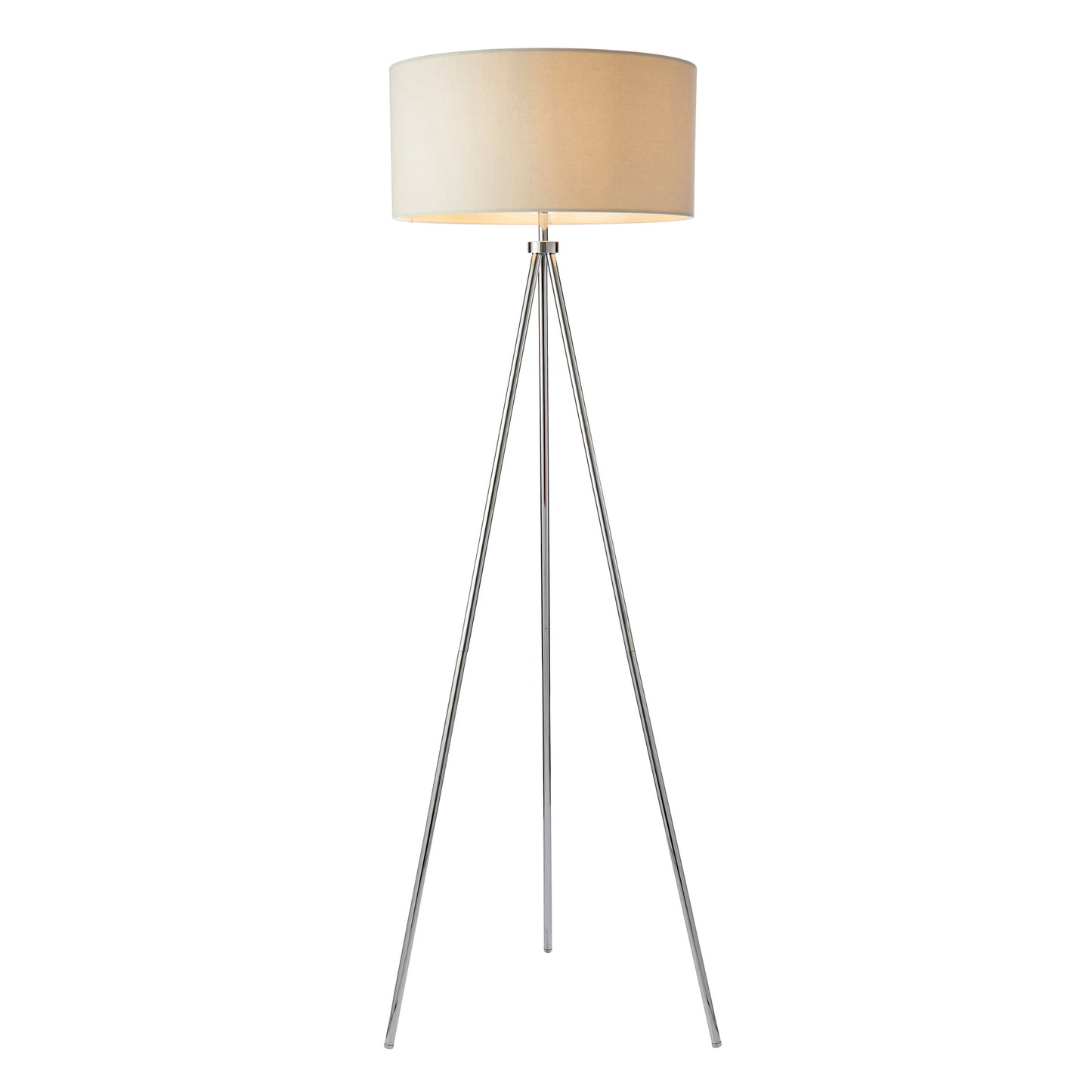 A home furniture item, the Kikiathome.co.uk Tri Floor Lamp in chrome, featuring a beige shade.