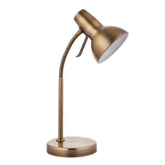 A Bickerton USB Table Lamp Antique Brass with a white shade, perfect for interior decor and home furniture, from Kikiathome.co.uk.