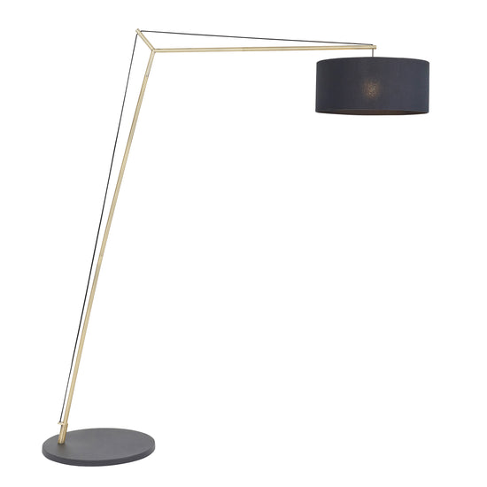 An antique brass Buckland floor lamp with a black shade and gold base, perfect for interior decor and home furniture enthusiasts from Kikiathome.co.uk.