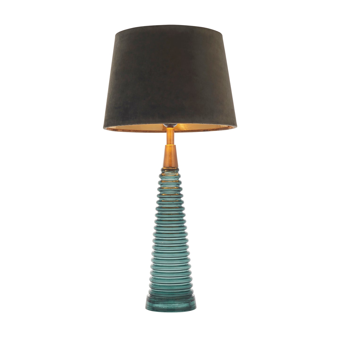 An interior decor table light with a teal glass & mocha base, available at Kikiathome.co.uk.