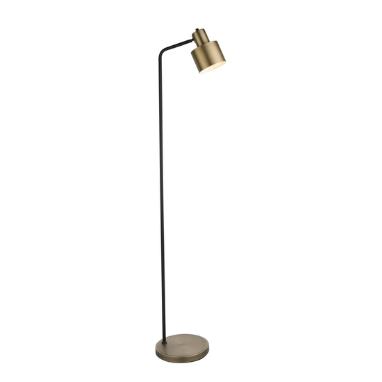 Load image into Gallery viewer, A brass/black Mayfield floor lamp with a Kikiathome.co.uk base and shade, perfect for interior decor or home furniture.
