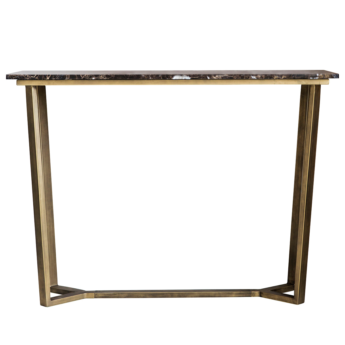 Load image into Gallery viewer, A Moreleigh Console Table Marble 1100x400x800mm from Kikiathome.co.uk with a gold frame and marble top, perfect for elegant interior decor.
