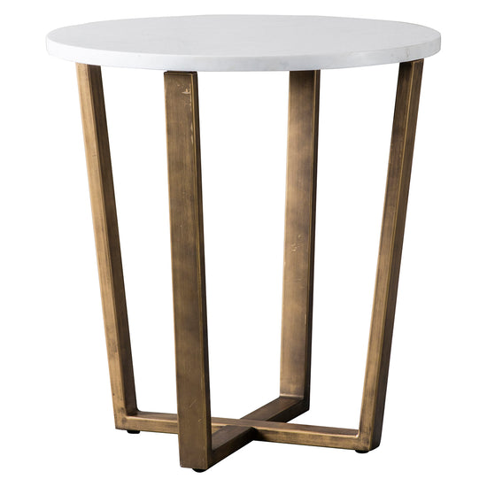 A Home furniture piece, the Hallsand Round Side Table Marble 520x520x560mm with gold legs and a white marble top, available at Kikiathome.co.uk.