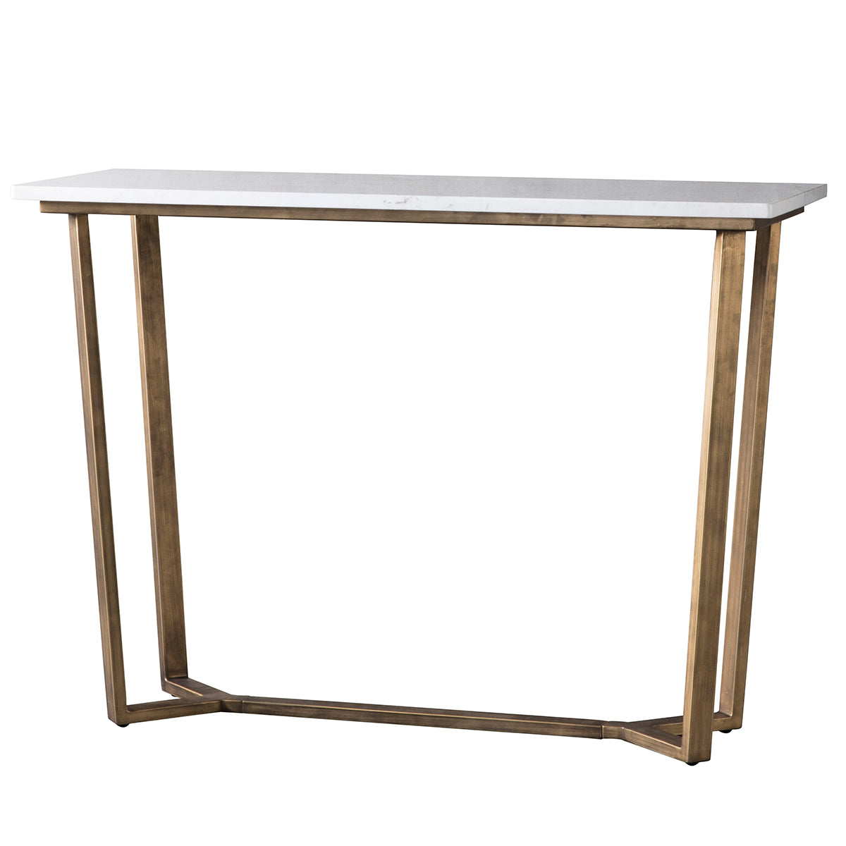 A Hallsand console table with a gold base and marble top for interior decor from Kikiathome.co.uk.