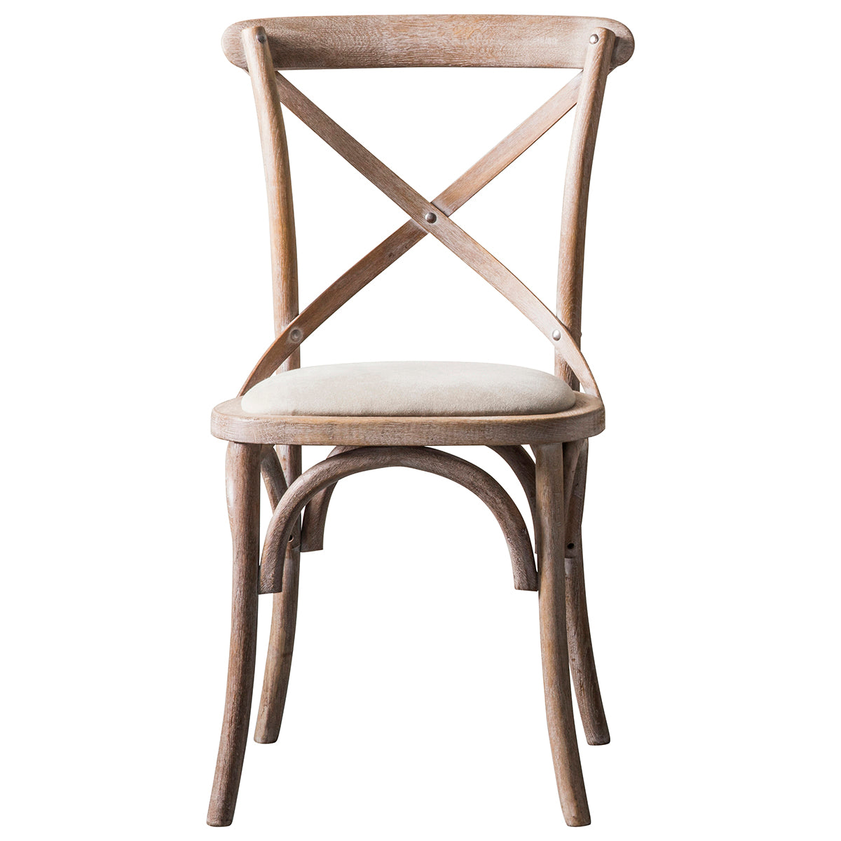 A wooden dining chair with a beige seat for home furniture or interior decor.