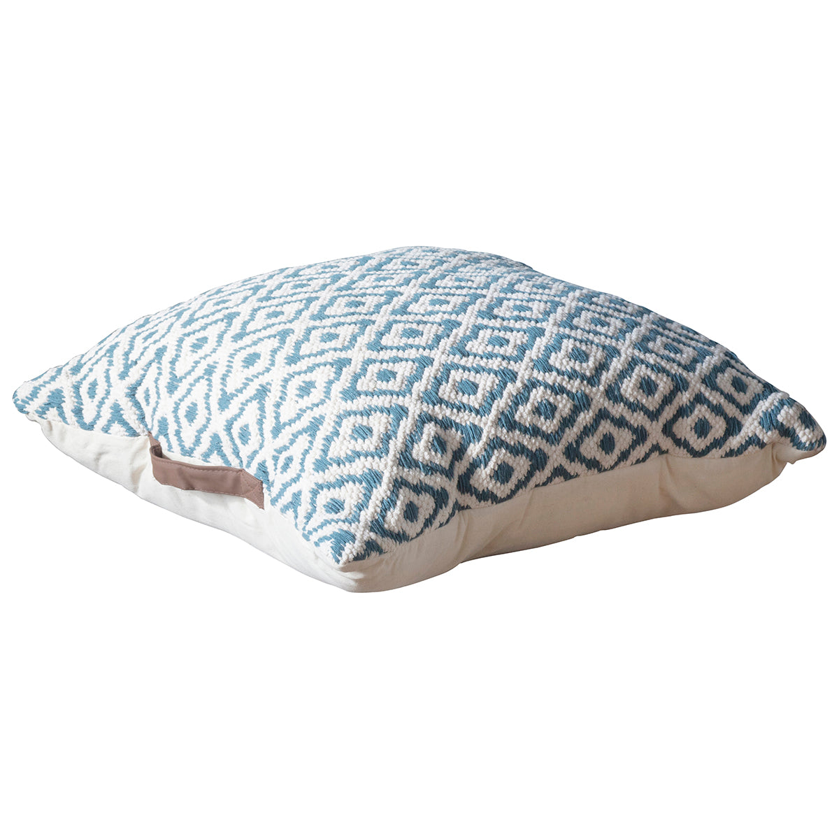 A Sigtuna Floor Cushion Teal 750x750mm with a geometric pattern for home furniture.